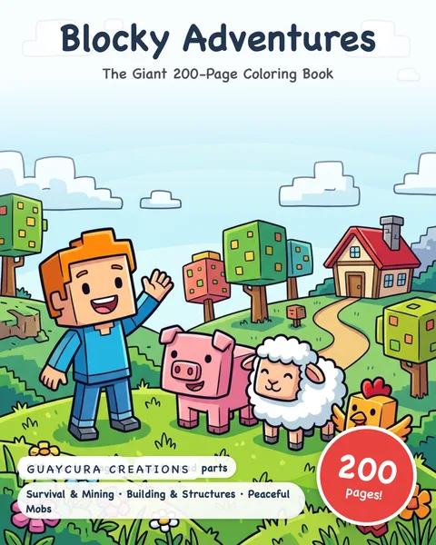 Blocky Adventures printable coloring book