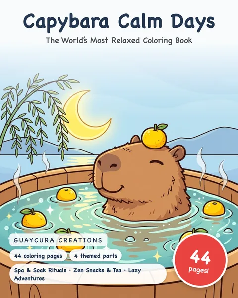 Capybara Calm Days printable coloring book
