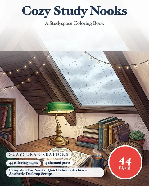 Cozy Study Nooks printable coloring book