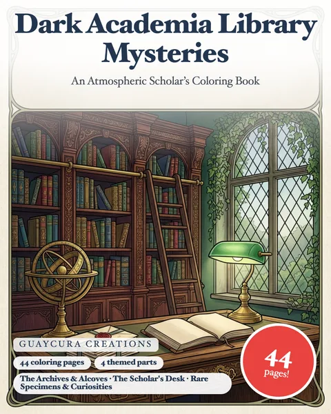 Dark Academia Library Mysteries printable coloring book
