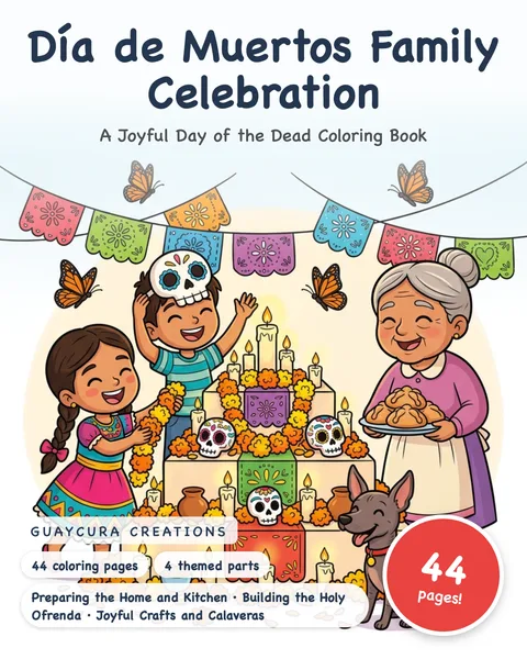 Día de Muertos Family Celebration printable coloring book
