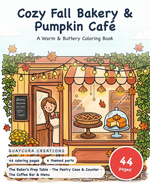 Cozy Fall Bakery & Pumpkin Café printable coloring book