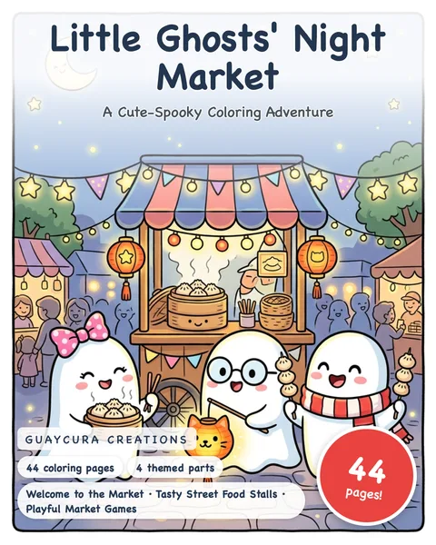 Little Ghosts' Night Market printable coloring book