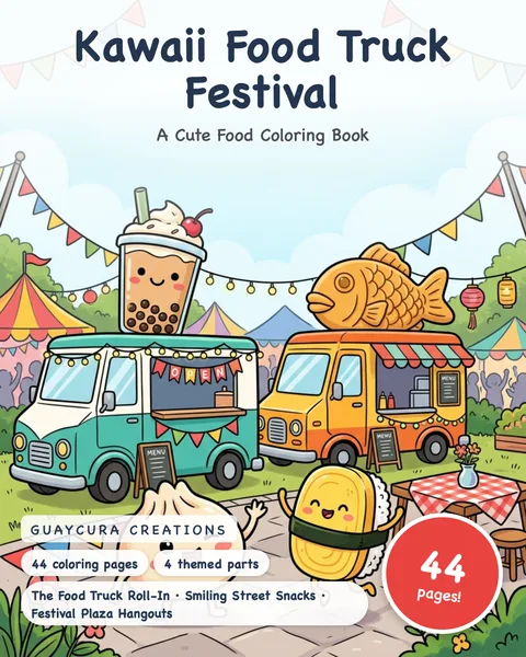 Kawaii Food Truck Festival printable coloring book