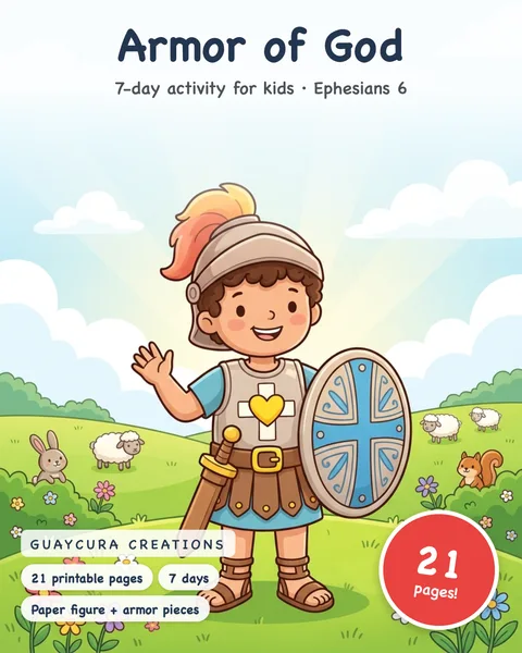Armor of God for Kids, 7 Day Activity, Coloring Pages, Paper Figure Craft, Ephesians 6 Sunday School Printable, Bible Lesson PDF printable coloring book