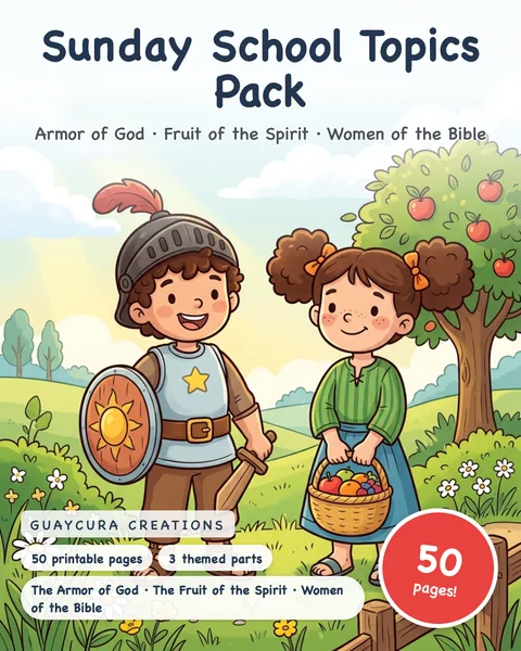 Armor of God, Fruit of the Spirit, Women of the Bible Coloring Pages for Kids, Sunday School Printable Pack, Bible Activity PDF printable coloring book