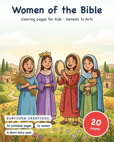 Women of the Bible Coloring Pages for Kids, 16 Bible Women, Ruth Esther Mary, Sunday School Printable, Bible Story Activity PDF printable coloring book