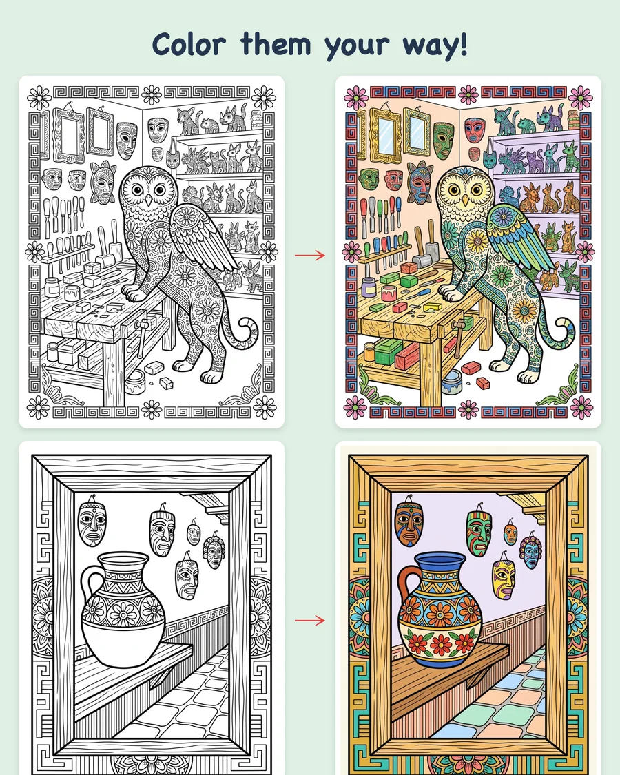 Alebrije Friends Quest — colored examples