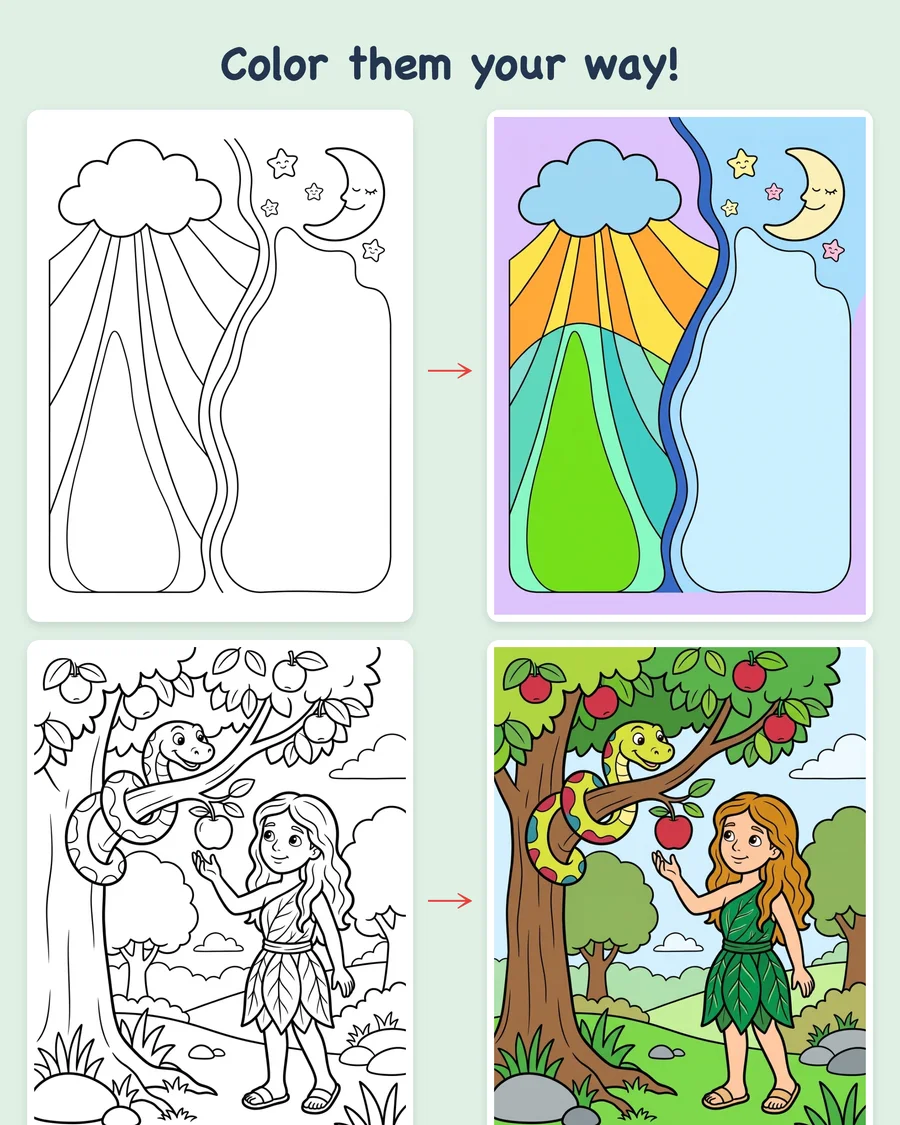 Creation and the Beginning of the World — colored examples