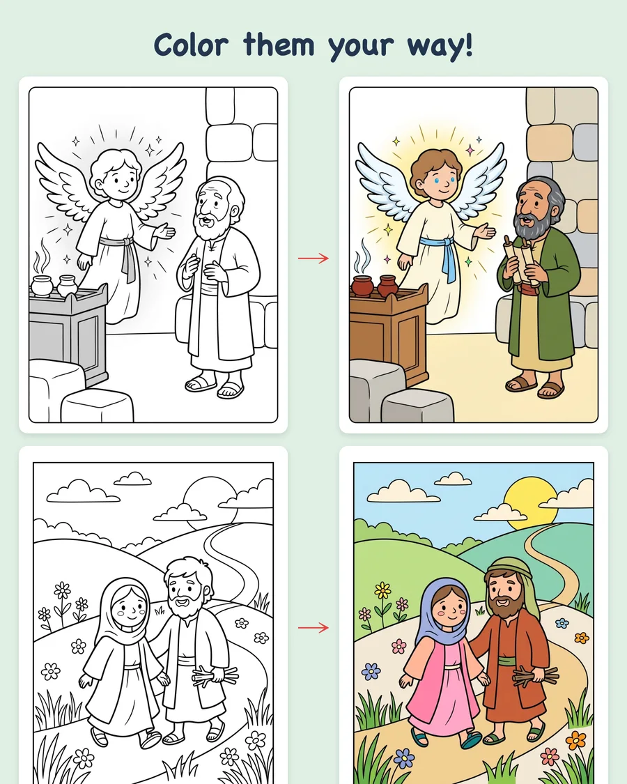 The Birth and Childhood of Jesus — colored examples
