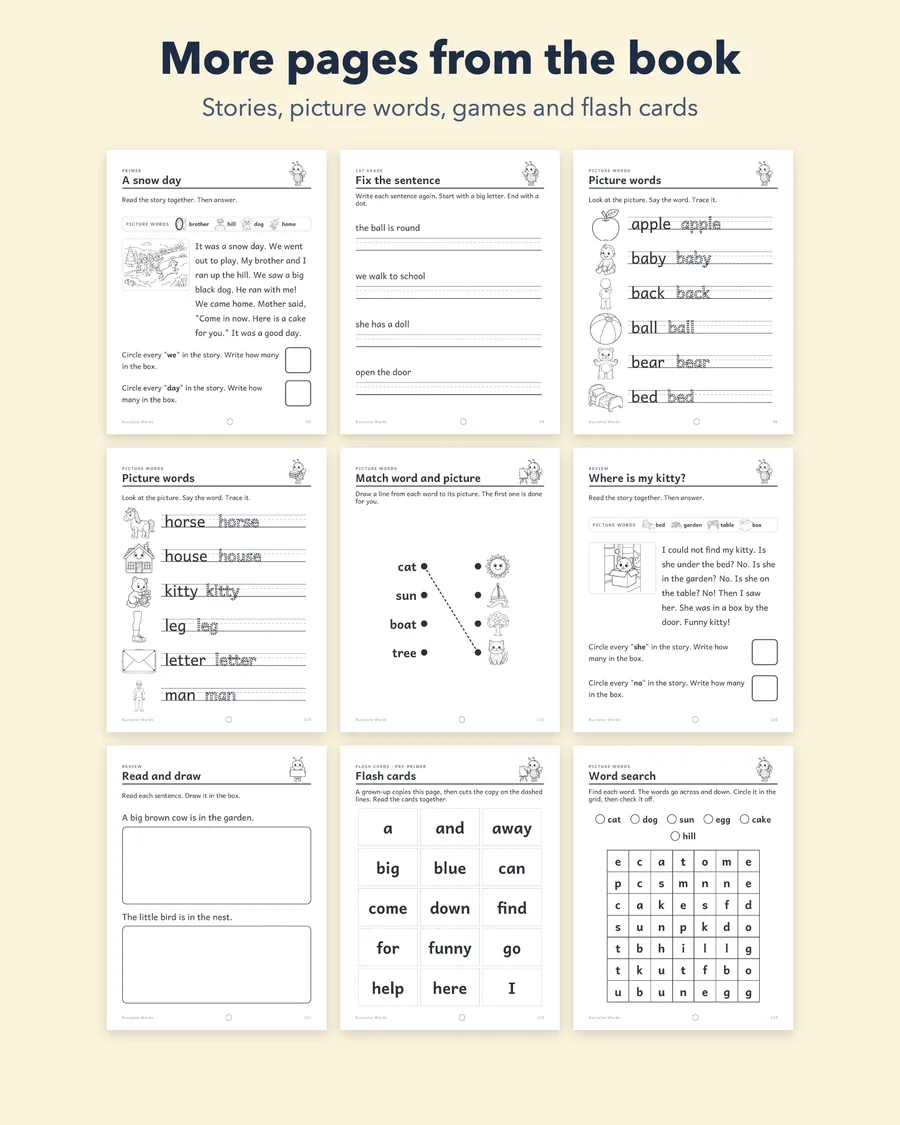 Buzzwise Words: Sight Words Workbook Printable PDF, Kindergarten and 1st Grade, Ages 4-7, Dolch Words, Flash Cards and Answer Key — etsy 03 grid 2