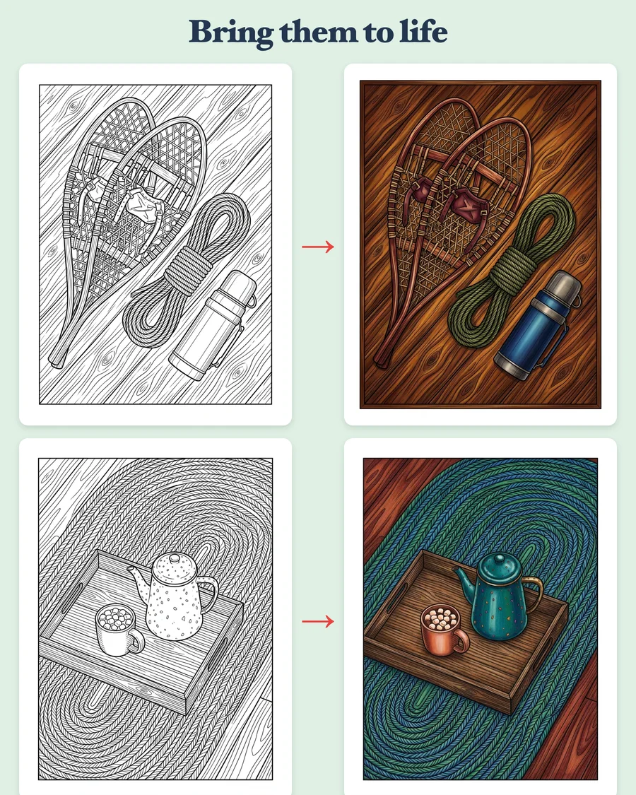 Cozy Winter Cabins — colored examples