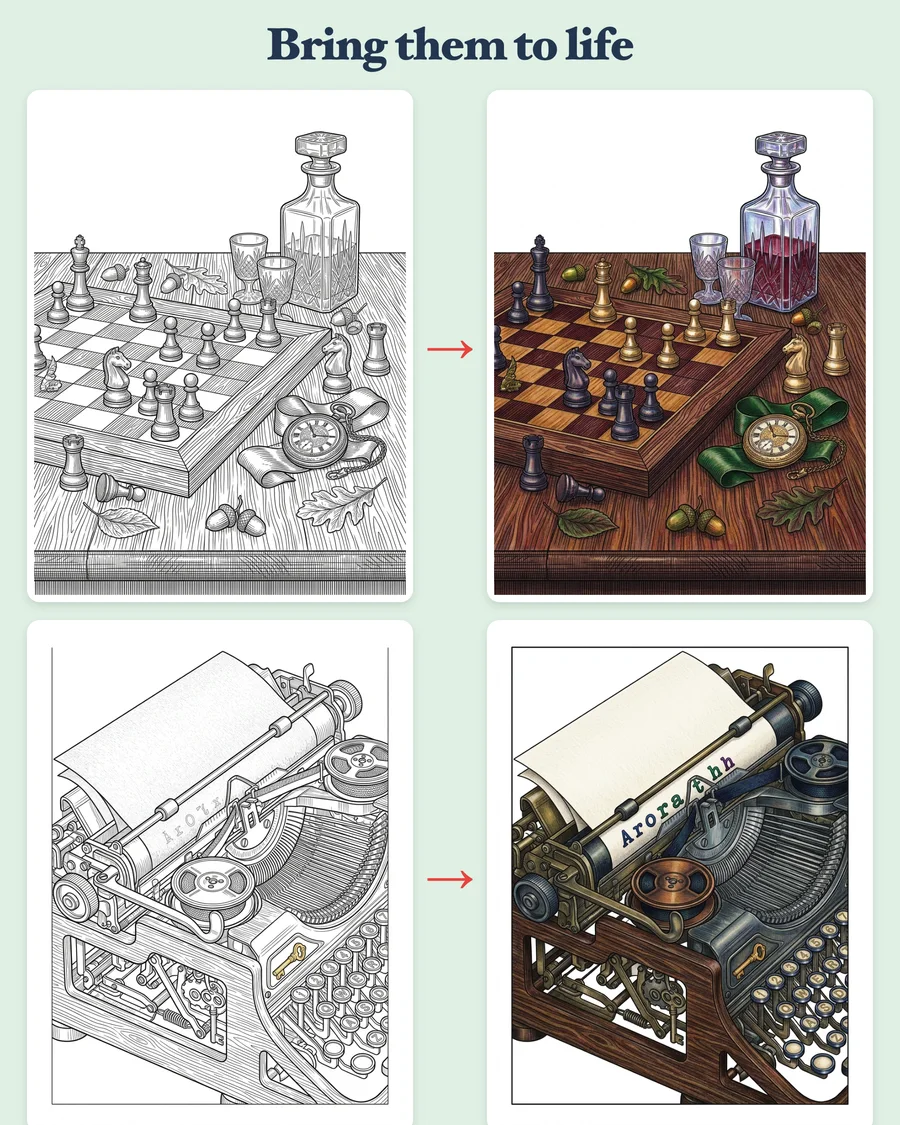 Dark Academia Library Mysteries — colored examples
