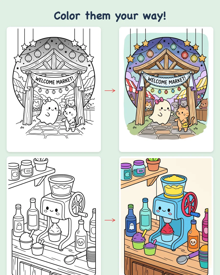 Little Ghosts' Night Market — colored examples