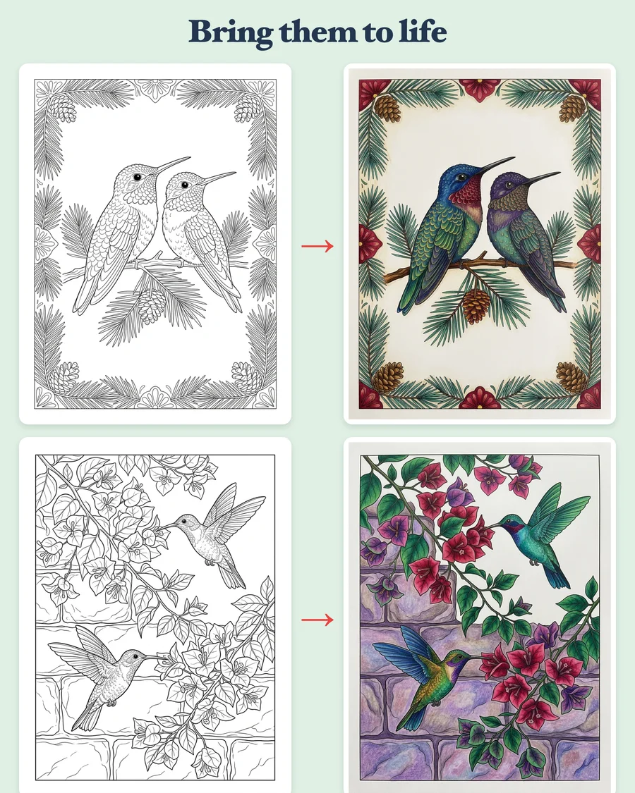 Hummingbirds & Mexican Flowers — colored examples