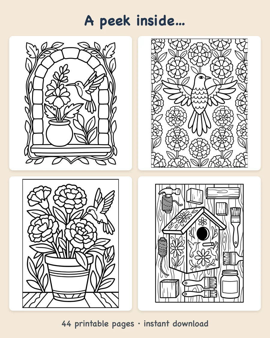 Hummingbirds & Folk Florals: Large Print — preview grid
