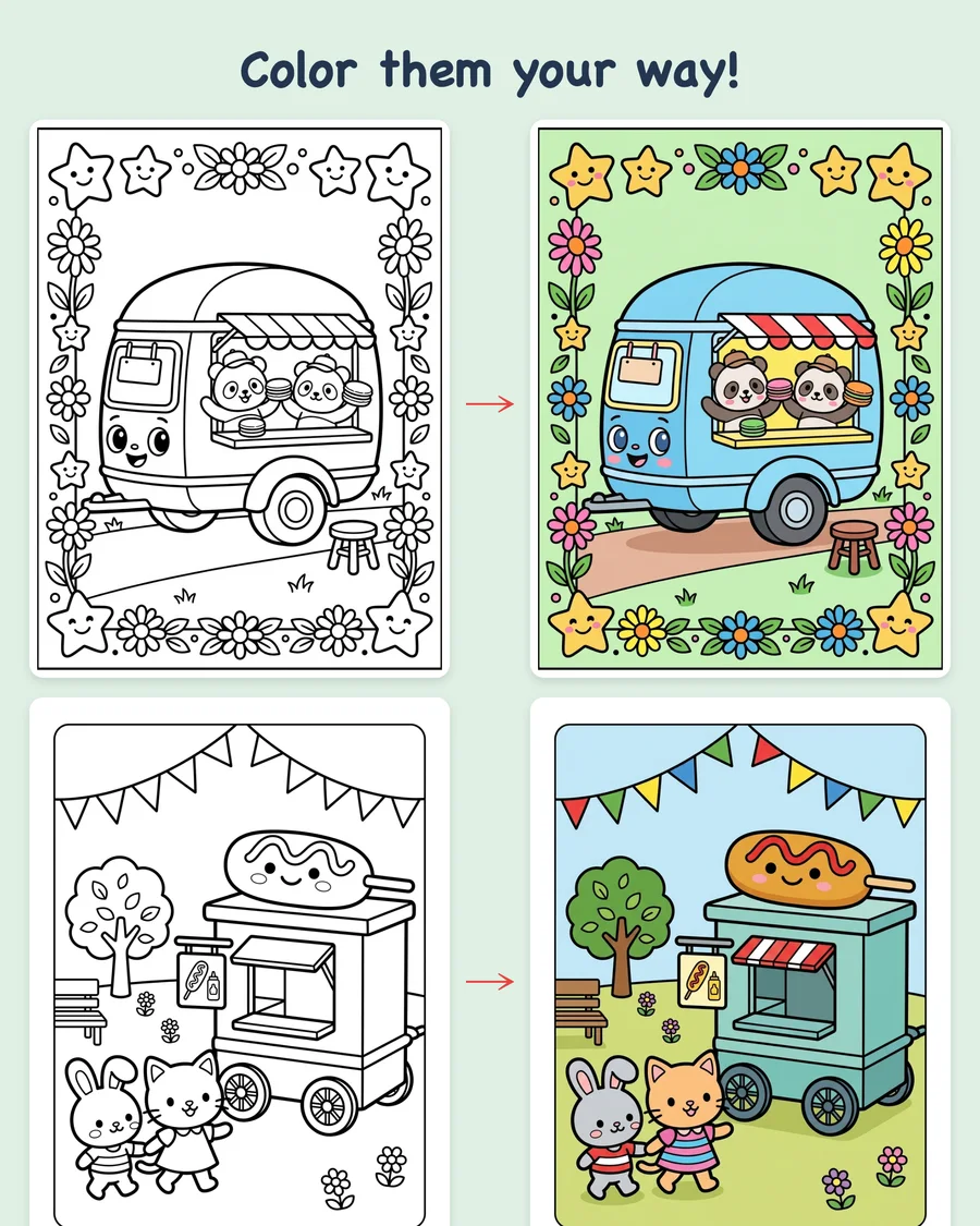Kawaii Food Truck Festival — colored examples