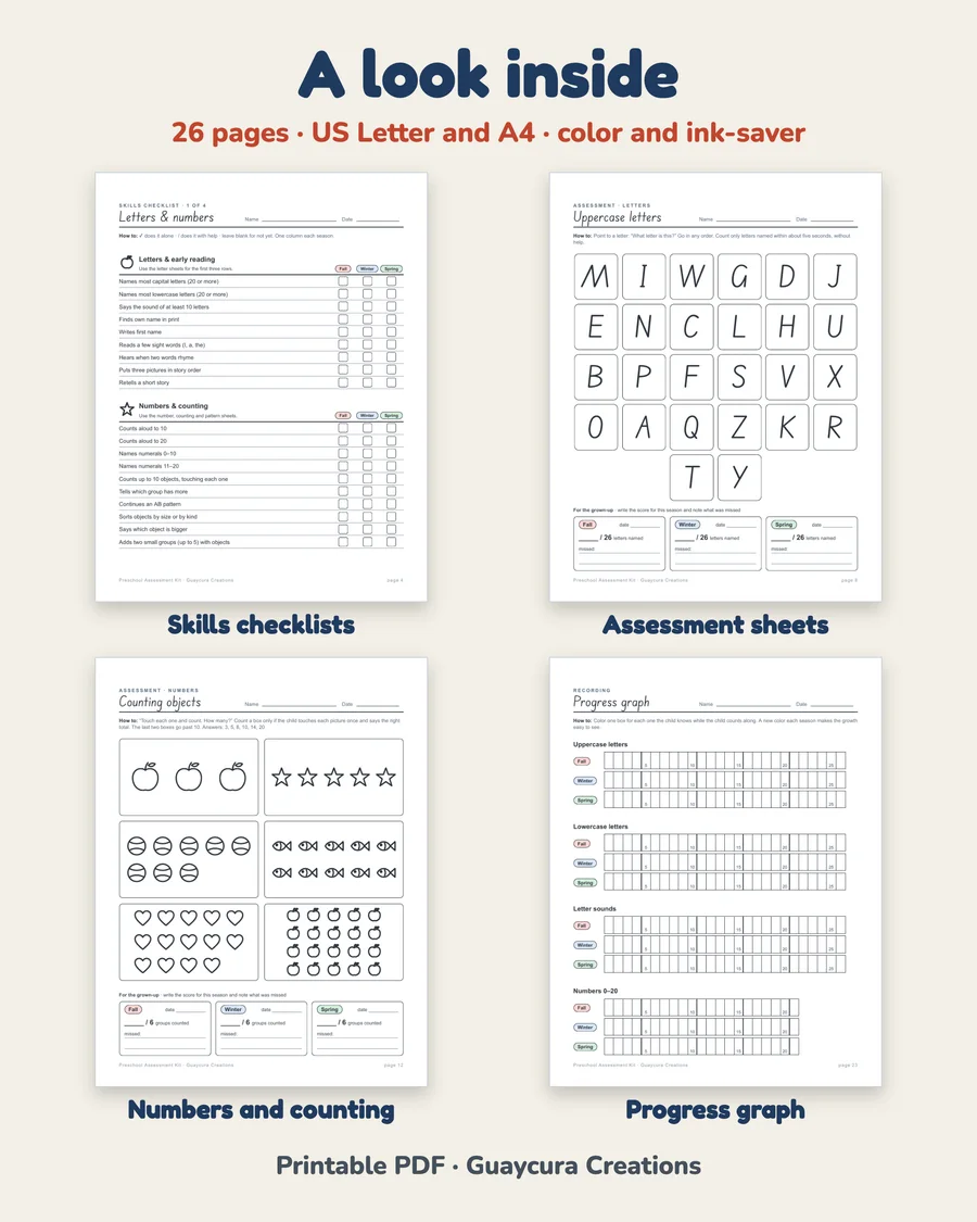Preschool Assessment Kit — etsy 02 inside