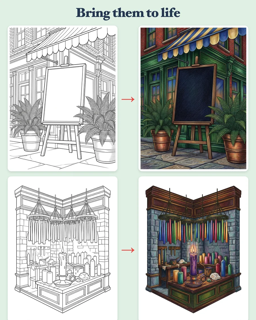Small Shops on Main Street — colored examples