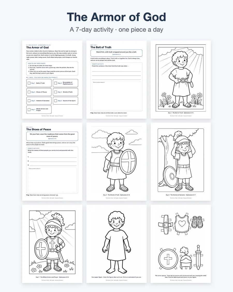 Armor of God, Fruit of the Spirit, Women of the Bible Coloring Pages for Kids, Sunday School Printable Pack, Bible Activity PDF — etsy 02 grid armor